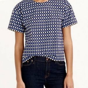 J Crew Women Top Size 0 Purple Black Short Sleeves Crew Neck Geometric Print.